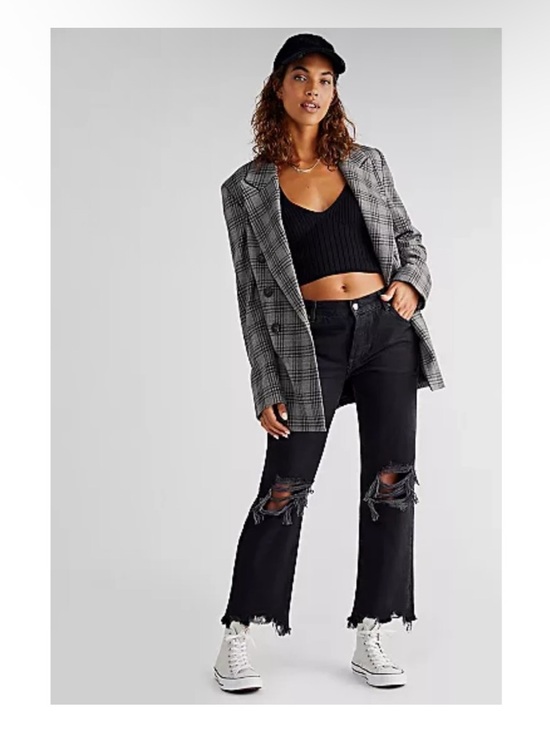 We The Free Denim - Free People NWT Maggie Mid Rise Distressed Straight Jeans in Washed Black
